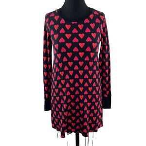 Victoria's Secret Black Red Sleep Dress Heart Print Crew Neck Size X-Small NEW